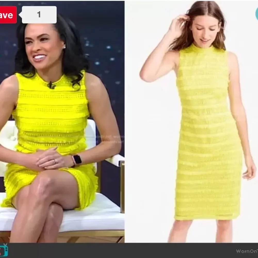 J.Crew Fringe Lace Sheath Dress Size‎ 2 Yellow Citron Sleeveless Cocktail Party